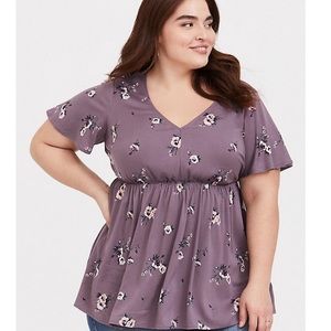 Grey Floral Challis Babydoll Top
